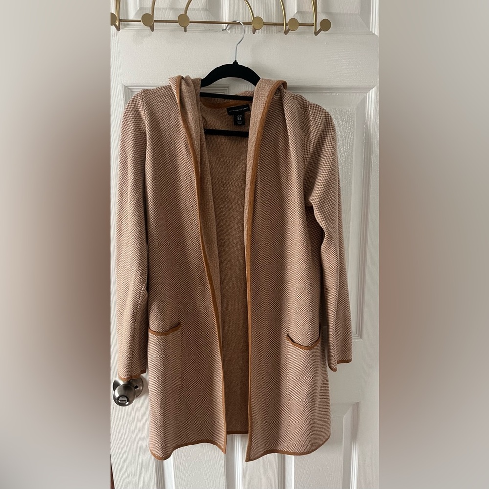 Adrienne Vittadini Tan Hooded Cardigan
